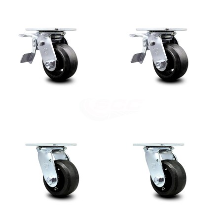 Service Caster 4 Inch Rubber on Steel Caster Set with Ball Bearing 2 Total Lock Brake SCC SCC-TTL30S420-RSB-2-S-2